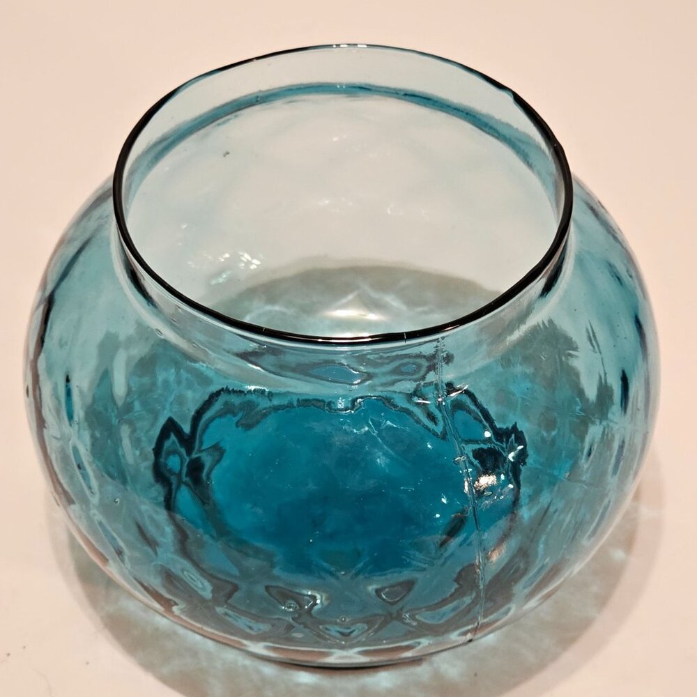 Vtg Light Blue Italian Empoli Glass Jar Bowl, Mid Century Bon Bon Candy Dish 4" - Picture 2 of 10